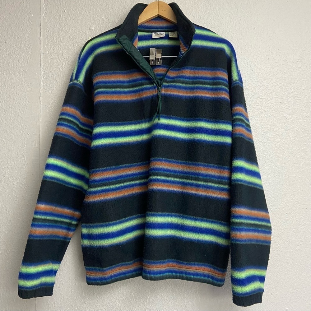 90s Vintage Multi Color Striped Fleece Pullover Sweatshirt Zip Collar High Neck - Picture 6 of 9